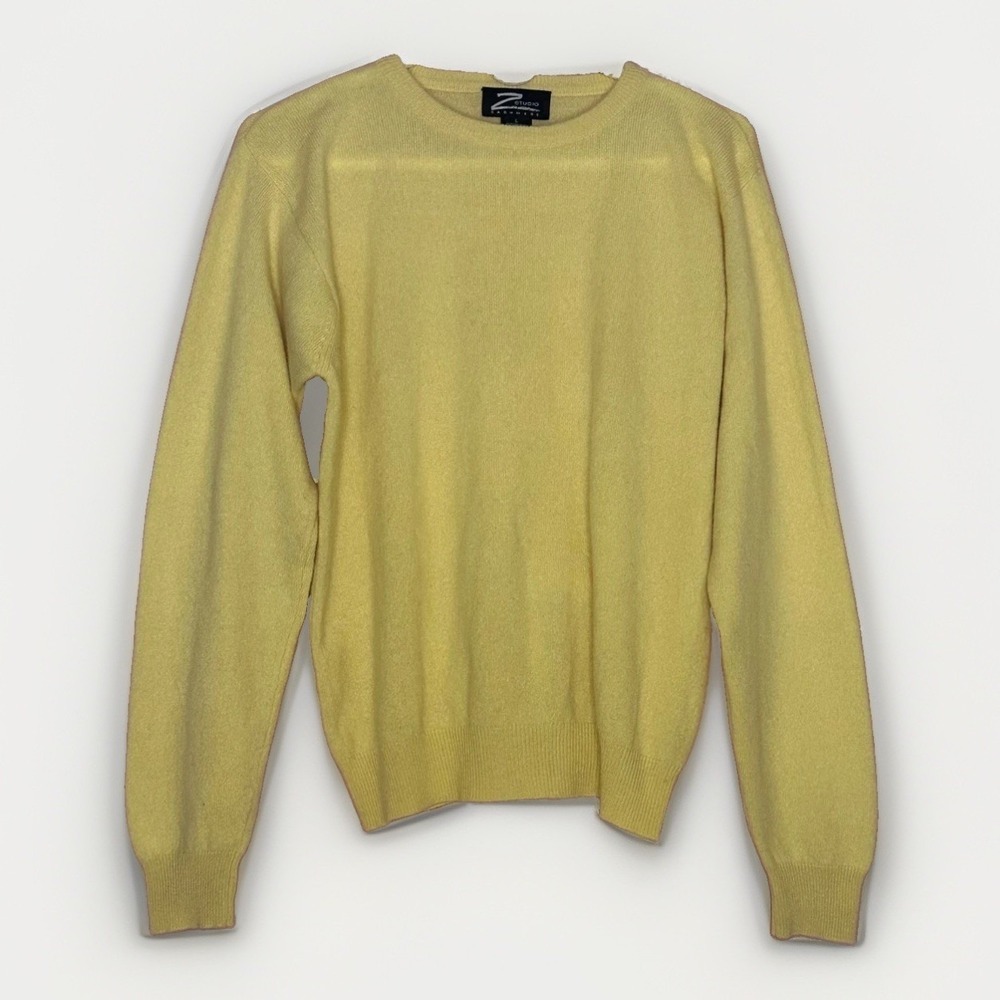 Z Studio 100% Cashmere Sweater Women L Butter Yellow Crewneck Luxury Soft Classi